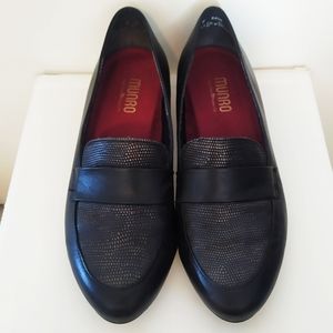 Munro Kiera Leather & Lizard Black Penny Loafers